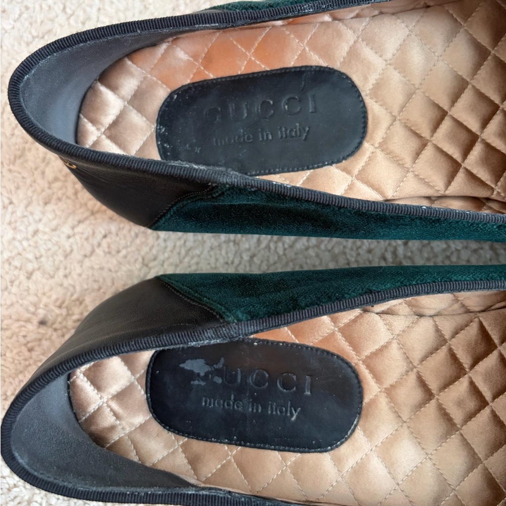 Gucci Green Wire Embroidered Velvet‎ Loafers Men's Size 11 Dark Green Authentic - Picture 11 of 15